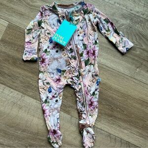 Posh Peanut Floral/Bunny/Duck Print Kids Ruffled Footie - Pink